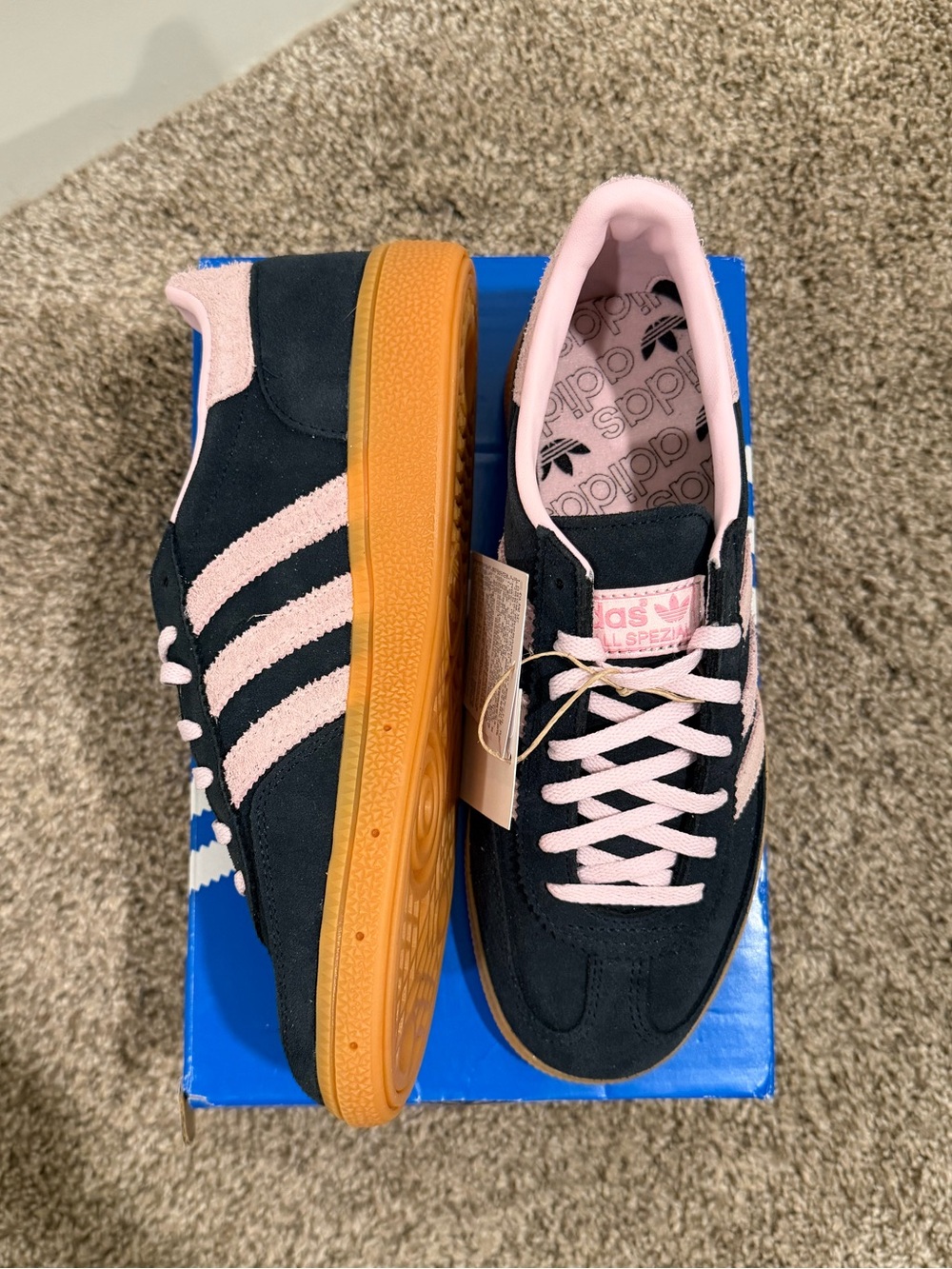 adidas Handball Spezial Sneakers in Black & Pink with Gum Sole - Picture 3 of 9